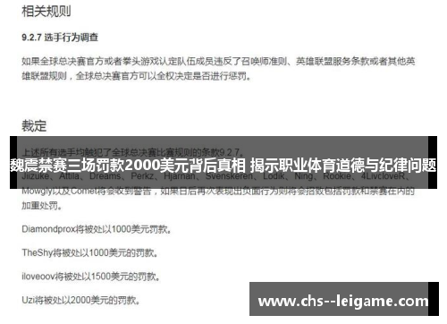 魏震禁赛三场罚款2000美元背后真相 揭示职业体育道德与纪律问题 魏震禁赛三场罚款2000美元背后真相 揭示职业体育道德与纪律问题